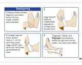 Instruktioner för tejpa stukad fot. Bilderna visar hur man lägger ankare och stigbyglar med tejp för att stabilisera foten.