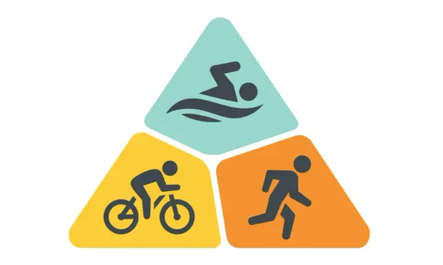 Symboler för simning, cykling och löpning som representerar triathlon distanser.
